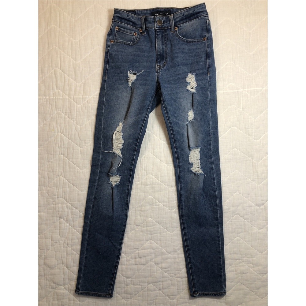 Aeropostale Jeans Women's 4 Reg Denim‎ Mid/High Rise Jegging Skinny Distressed